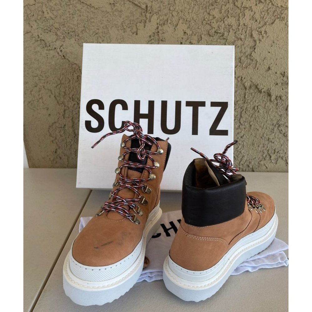 Nib Schutz Marlua Platform Lace Up Honey Beige Bo… - image 5